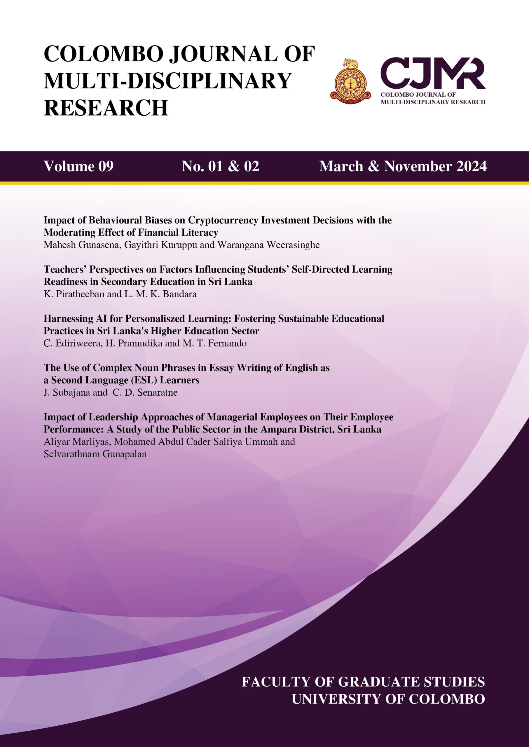 Graduate Level Journal FGS Journal | Faculty of Graduate Studies
