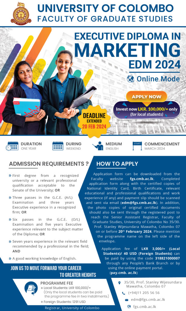 Executive Diploma in Marketing (EDM) 2025 Online Mode Faculty of